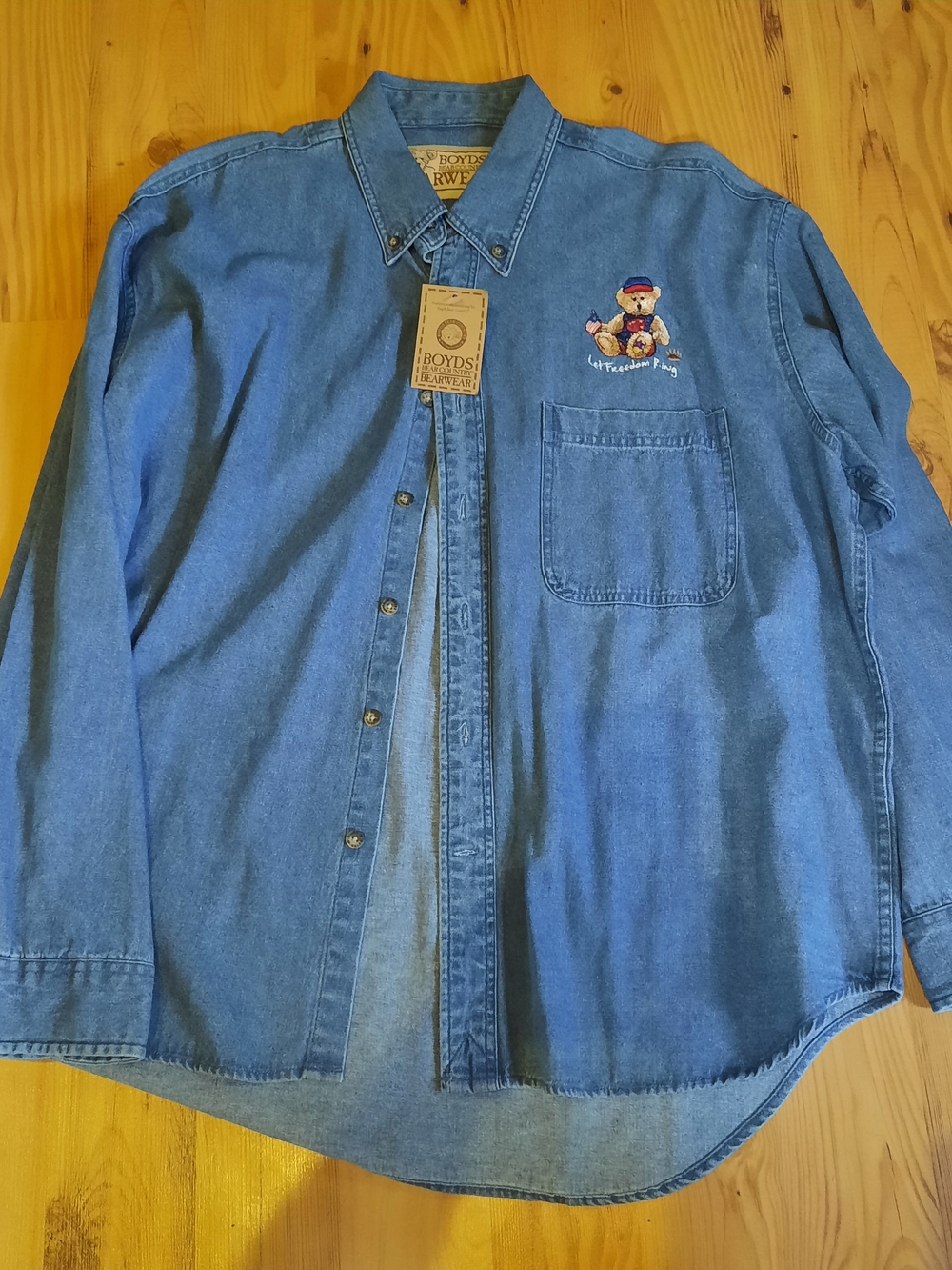 Boyds Bears Blue Denim Button-Up Shirt with Embroidered Bear